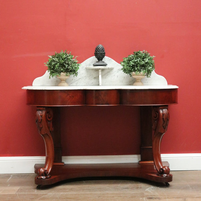 Antique English Washstand, Mahogany and Marble Top Hall Table, Console Table B11101