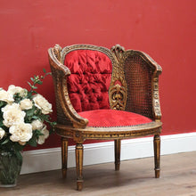 Load image into Gallery viewer, x SOLD Antique French Gilt Timber, Cane, Button Back Fabric, Boudoir Chair, Armchair B11146
