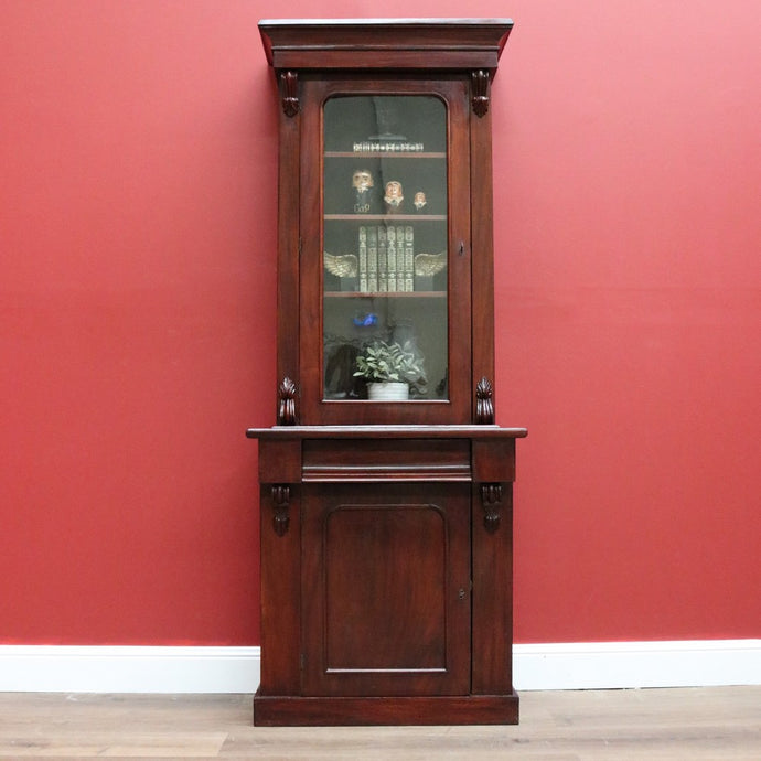 Antique English Bookcase English Mahogany 2 Height Narrow Bookcase China Cabinet B10650