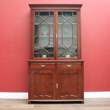 Load image into Gallery viewer, x SOLD Antique Australian Cedar Two Height Bookcase, China Cabinet Cupboard Glass Doors B11238
