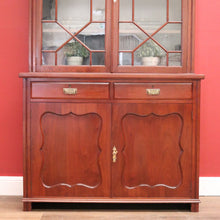 Load image into Gallery viewer, x SOLD Antique Australian Cedar Two Height Bookcase, China Cabinet Cupboard Glass Doors B11238
