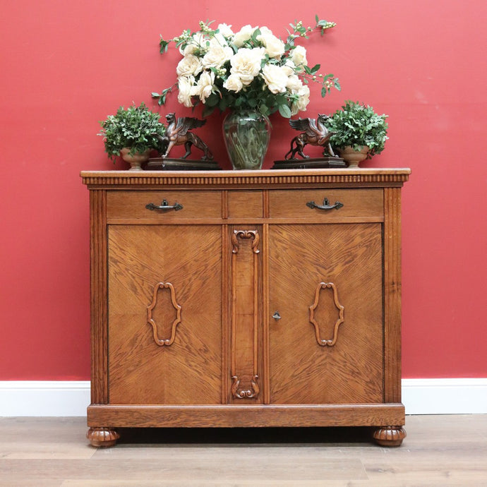 Antique French Sideboard, Art Deco Oak 2 Drawer Drinks Cupboard, Hall Cabinet B10685