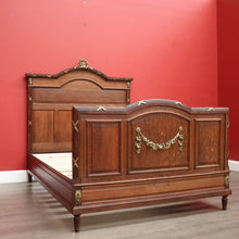 Load image into Gallery viewer, x SOLD Antique French Oak Double Bed, French Gilt Brass Bed includes Slats, Side Rails. B10530
