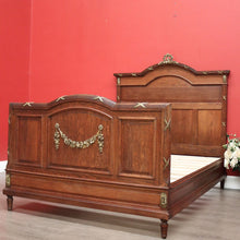 Load image into Gallery viewer, x SOLD Antique French Oak Double Bed, French Gilt Brass Bed includes Slats, Side Rails. B10530
