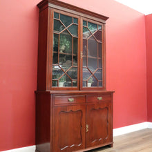Load image into Gallery viewer, x SOLD Antique Australian Cedar Two Height Bookcase, China Cabinet Cupboard Glass Doors B11238
