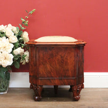 Load image into Gallery viewer, Antique English Sewing Box, Walnut, Burr Walnut Knitting Cabinet, Footstool Seat B11001
