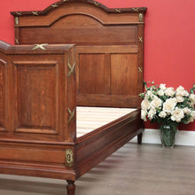 Load image into Gallery viewer, x SOLD Antique French Oak Double Bed, French Gilt Brass Bed includes Slats, Side Rails. B10530
