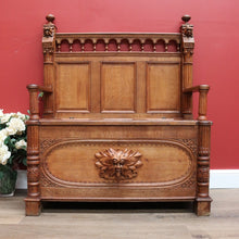 Load image into Gallery viewer, x SOLD Antique French Hall Settle with Blanket Box Seat Oak Greenman Hall Chair Bench B10661
