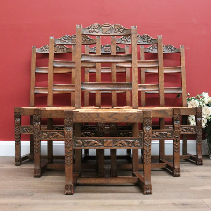Set of 6 Antique French Rush Seat Dining Chairs, 6 Antique French Kitchen Chairs B10783