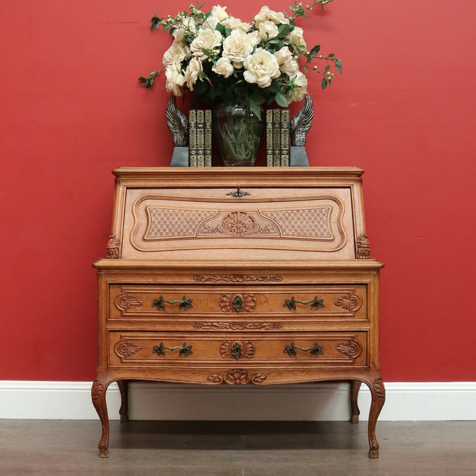 Antique French Writing Bureau Chest of Drawer Bureau Desk Secretaire Oak Leather B10164