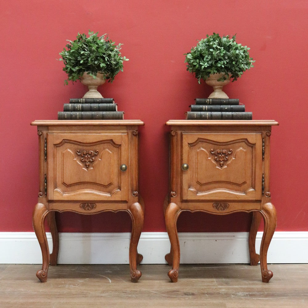 Pair of Vintage French Bedside Cabinets, Carved Oak Lamp or Side Tables  B10919