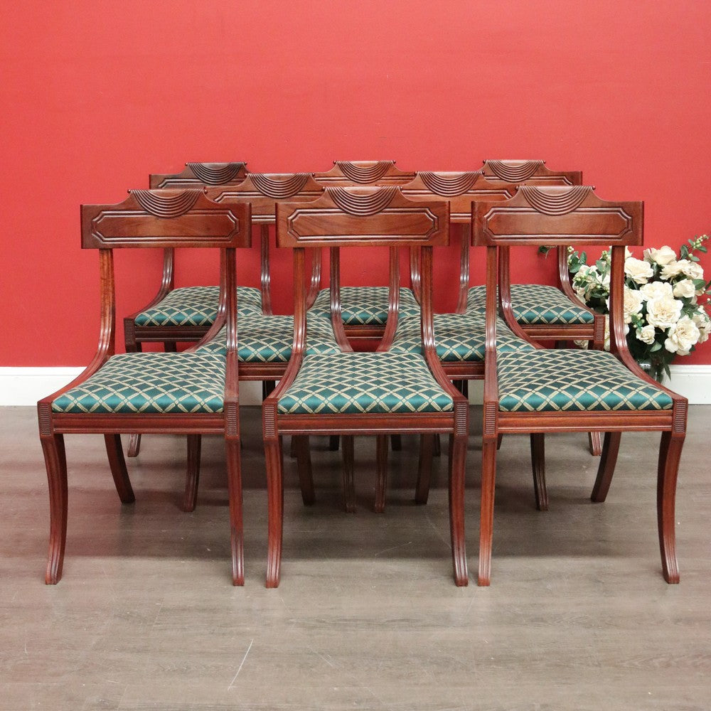 Set of 8 Regency Style Dining Chairs, 8 Vintage English Mahogany Kitchen Chairs