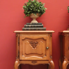 Load image into Gallery viewer, x SOLD Pair of Vintage French Bedside Cabinets, Carved Oak Lamp or Side Tables  B10919

