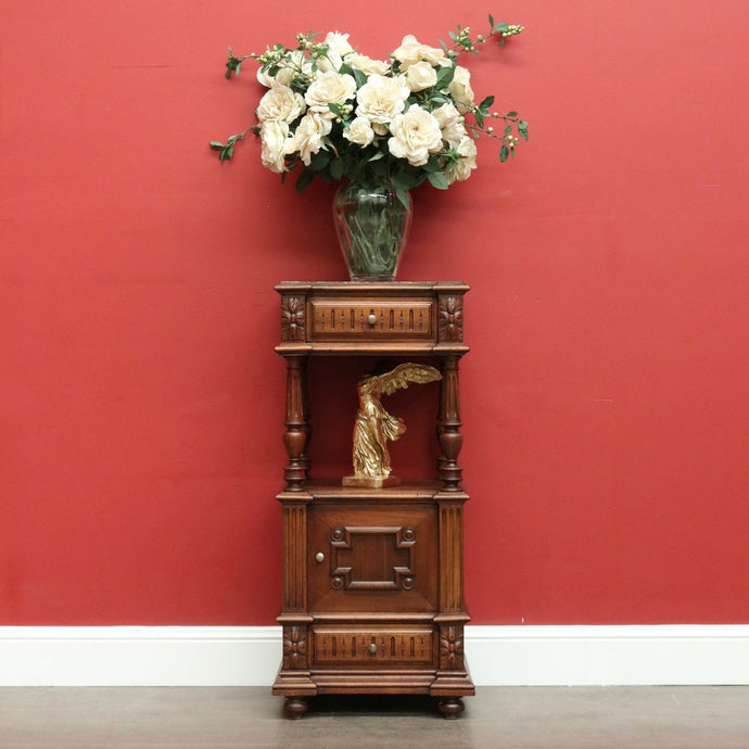 Antique French Walnut and Marble Lamp Table, Bedside Cabinet Table Hall Cupboard B10458