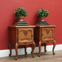 Load image into Gallery viewer, x SOLD Pair of Vintage French Bedside Cabinets, Carved Oak Lamp or Side Tables  B10919
