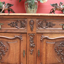 Load image into Gallery viewer, x SOLD Antique French Sideboard, Oak and Marble Top French Two Drawer Hall Cupboard B10879
