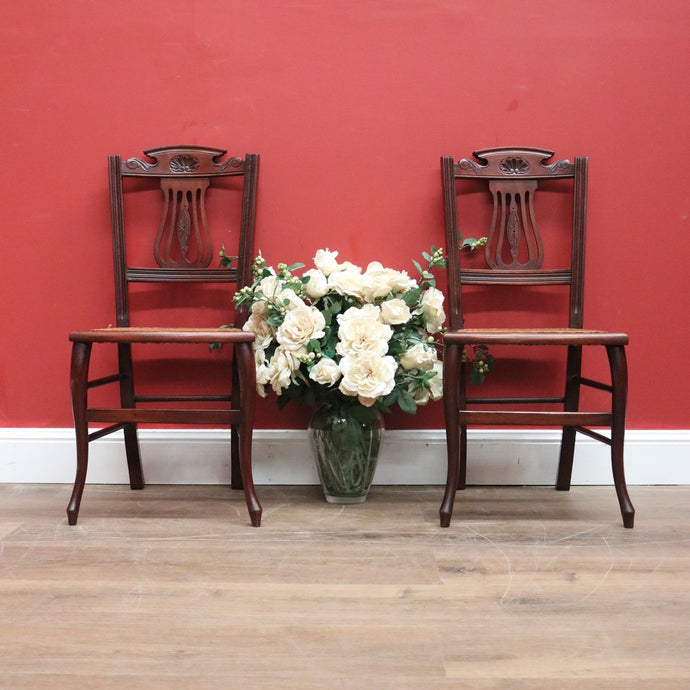 Pair of Antique English Hall Chairs English Mahogany Lyre Back Chairs Cane Seats B11065