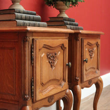 Load image into Gallery viewer, x SOLD Pair of Vintage French Bedside Cabinets, Carved Oak Lamp or Side Tables  B10919
