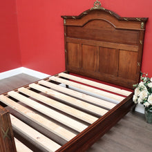 Load image into Gallery viewer, x SOLD Antique French Oak Double Bed, French Gilt Brass Bed includes Slats, Side Rails. B10530
