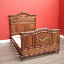 Load image into Gallery viewer, x SOLD Antique French Oak Double Bed, French Gilt Brass Bed includes Slats, Side Rails. B10530
