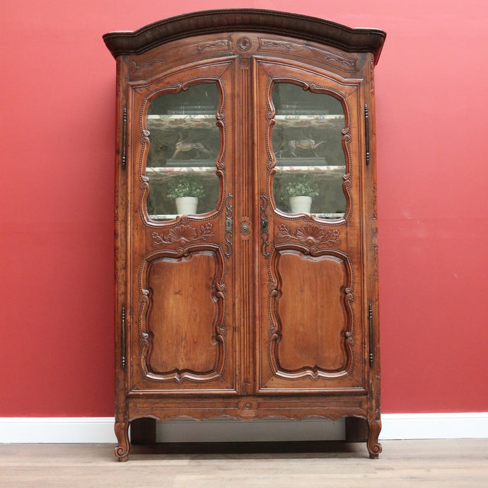 Antique French Cherrywood 2 Door 19th Century Glass Door Bookcase China Cabinet B10700