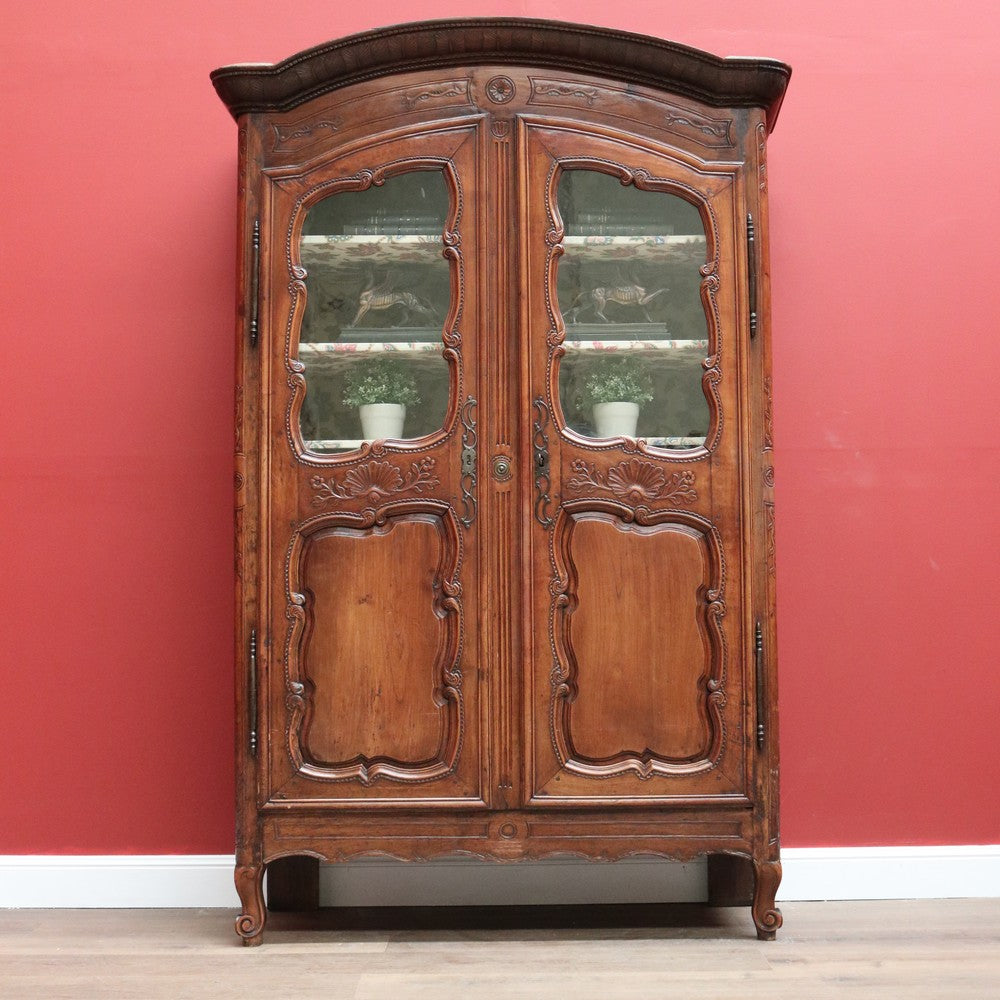 Antique French Cherrywood 2 Door 19th Century Glass Door Bookcase China Cabinet B10700