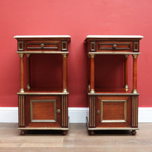 Load image into Gallery viewer, x SOLD Pair of Antique Bedside Tables, French Walnut, Gilt Brass Lamp Tables, Bedsides B11124
