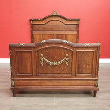 Load image into Gallery viewer, x SOLD Antique French Oak Double Bed, French Gilt Brass Bed includes Slats, Side Rails. B10530
