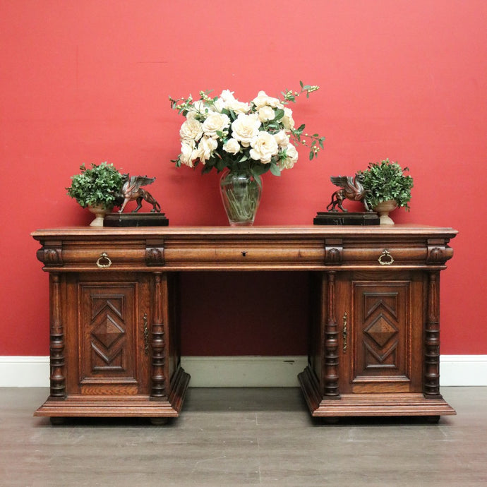 Antique French Oak Office Desk, French Twin Pedestal Desk, 3 Drawer Desk in Oak