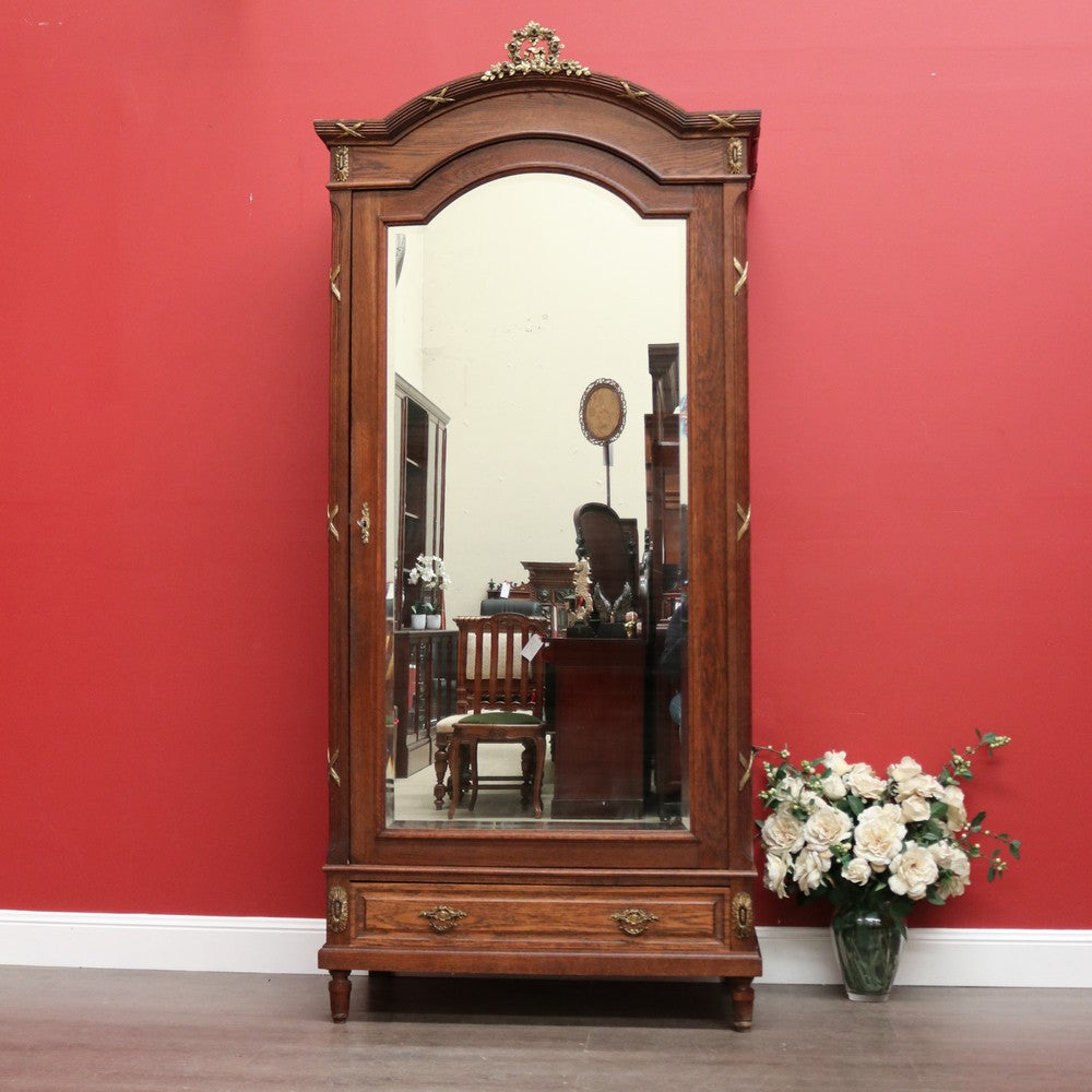 x SOLD Antique French Wardrobe, Armoire, Blind Bookcase, Linen Press.  Oak, Gilt Brass and Bevelled Mirror. B10532