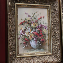 Load image into Gallery viewer, x SOLD Pair of Oil on Canvas Floral Arrangements, Set of Two Painting in Gilt Frames B10808

