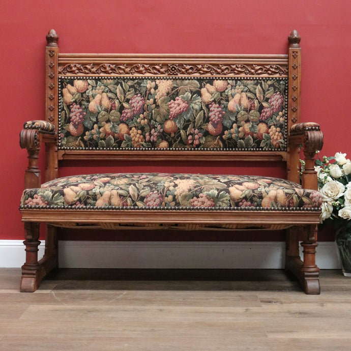Antique French Hall Settle Hall Seat Oak and Tapestry French Bench Seat Armchair B10810