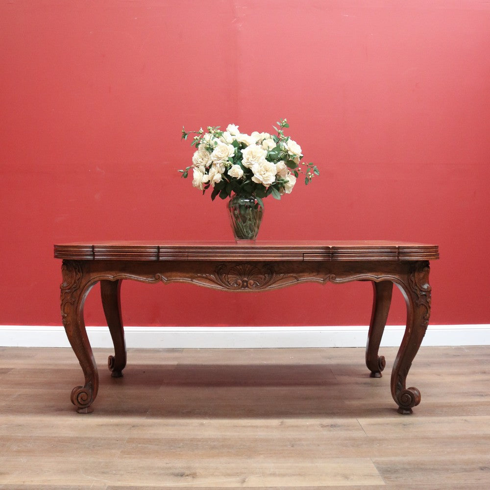 x SOLD Antique French Oak Two Leaf Dining or Kitchen Table, parquetry Table Top B11226