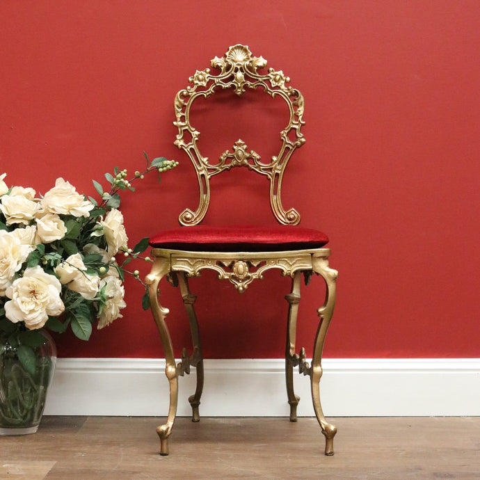 Vintage Italian Gilt Dressing Chair, Dressing Table, Hall Bedroom Chair, Cushion B10538