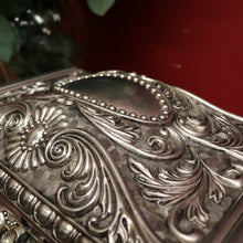 Load image into Gallery viewer, x SOLD Vintage Pewter Jewellery Box, Navy Velvet Lining and Two Dividers, Scroll Work B11227
