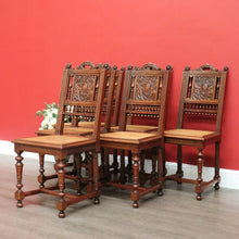 Load image into Gallery viewer, x SOLD Antique French Walnut and Cane Dining Chairs, Carved back Kitchen Chairs B10520
