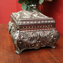 Load image into Gallery viewer, x SOLD Vintage Pewter Jewellery Box, Navy Velvet Lining and Two Dividers, Scroll Work B11227
