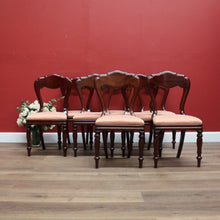 Load image into Gallery viewer, Set of Eight Antique Dining Chairs, Kitchen Chairs, English Mahogany and Fabric.
