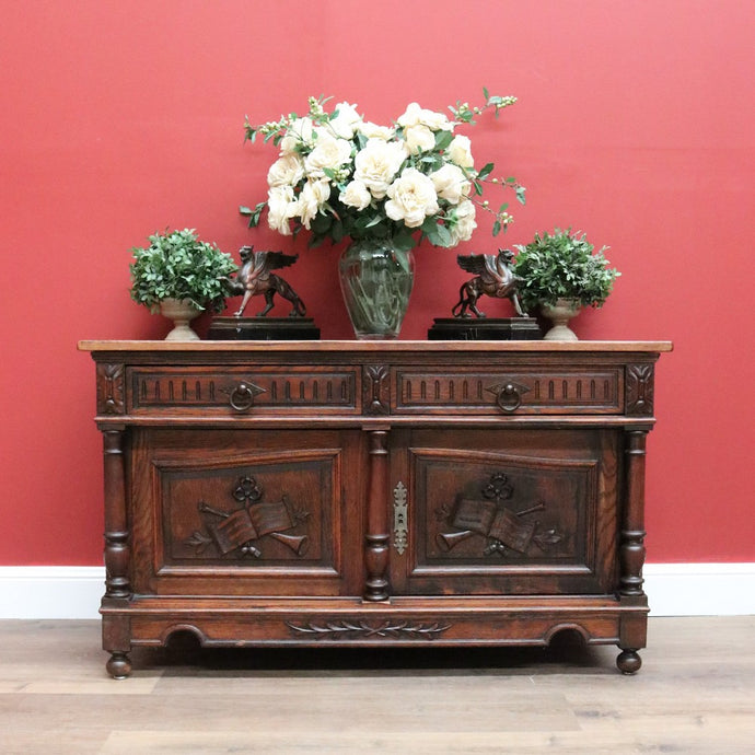 Antique French Oak Sideboard, 2 Drawer Sideboard TV Cabinet Unit Hall Cupboard B10541