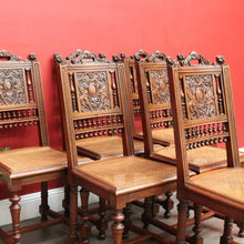 Load image into Gallery viewer, x SOLD Antique French Walnut and Cane Dining Chairs, Carved back Kitchen Chairs B10520
