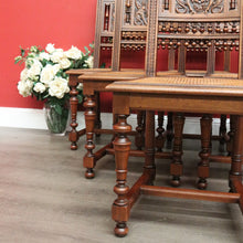 Load image into Gallery viewer, x SOLD Antique French Walnut and Cane Dining Chairs, Carved back Kitchen Chairs B10520
