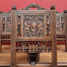 Load image into Gallery viewer, x SOLD Antique French Walnut and Cane Dining Chairs, Carved back Kitchen Chairs B10520
