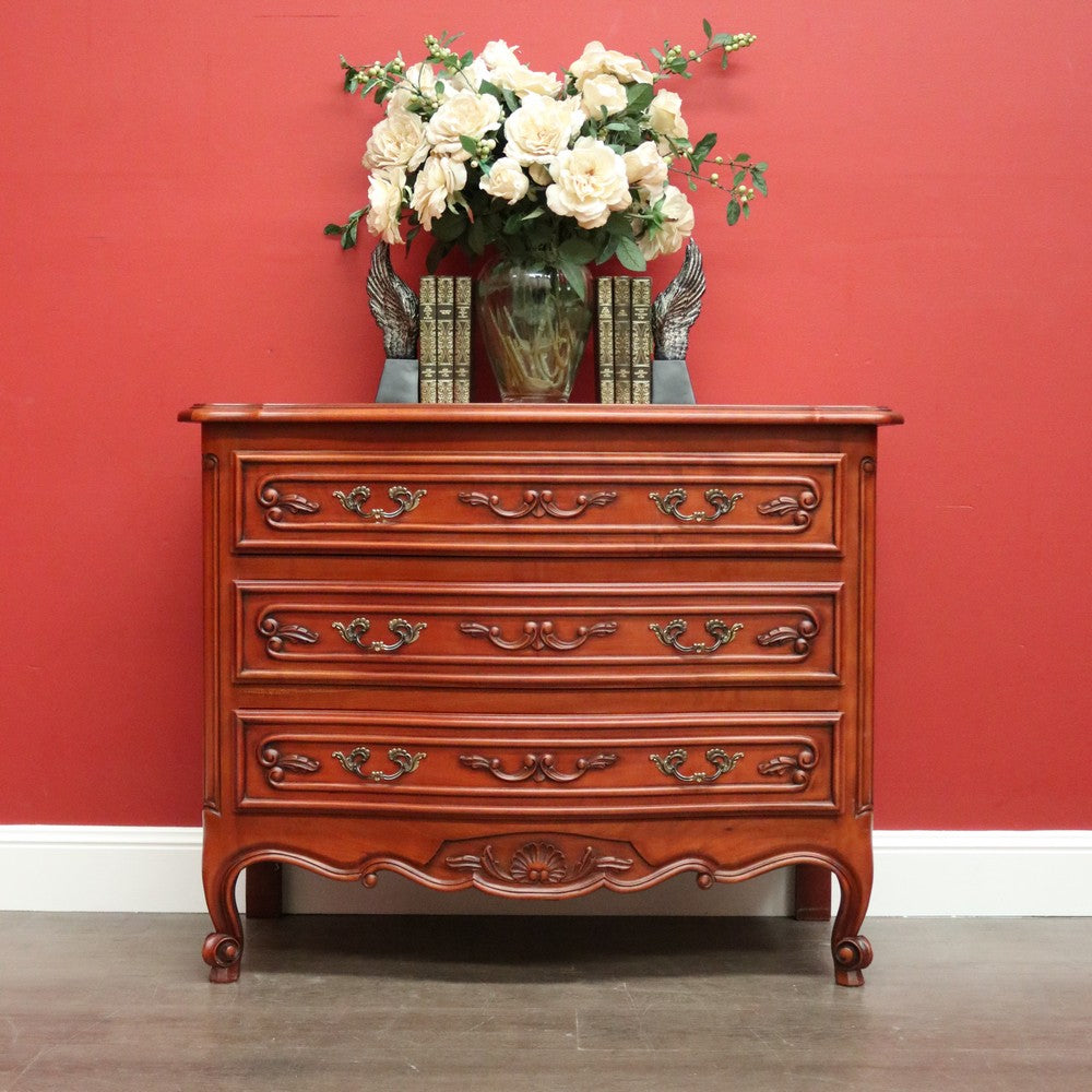 Vintage French Chest of Drawers, 3 Drawer Parquetry Top French Cherrywood Chest