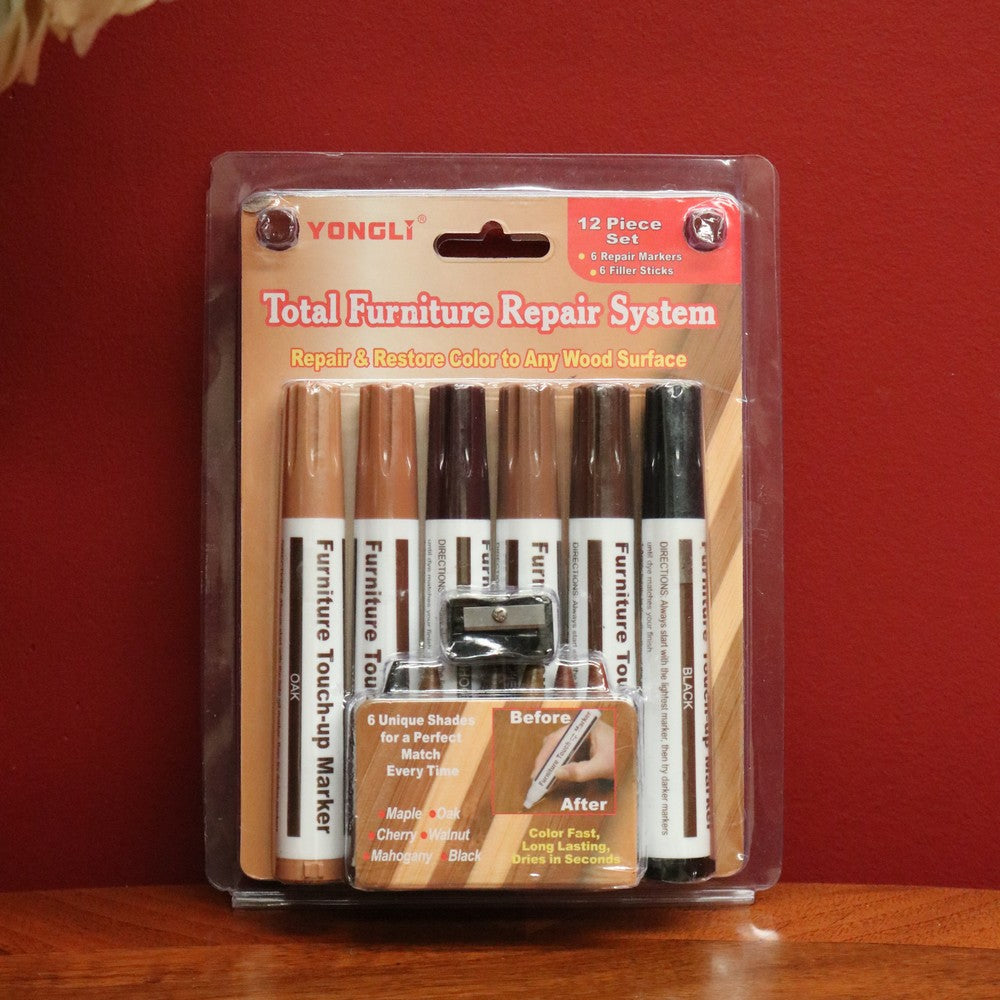 Currently out of stock. Antique Furniture Repair Kit 12 Piece Set & Sharpener - 6 Colour Markers / 6 Colour Filler Sticks