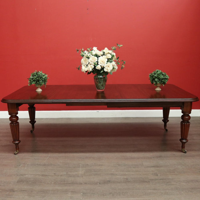 Antique Extension Dining Table, English Mahogany 2 Leaf Extension Dining Table
