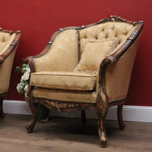 Load image into Gallery viewer, x SOLD Pair of Vintage Italian Armchairs, Button Back Walnut and Fabric Chairs, Cushion B11049
