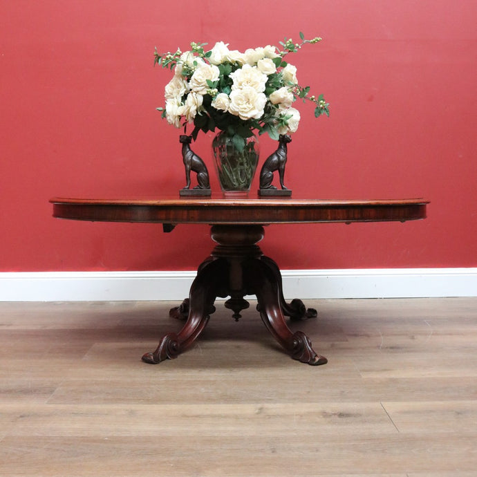 Antique English Coffee Table, Victorian Single Pedestal Four Leg Coffee Table B11056