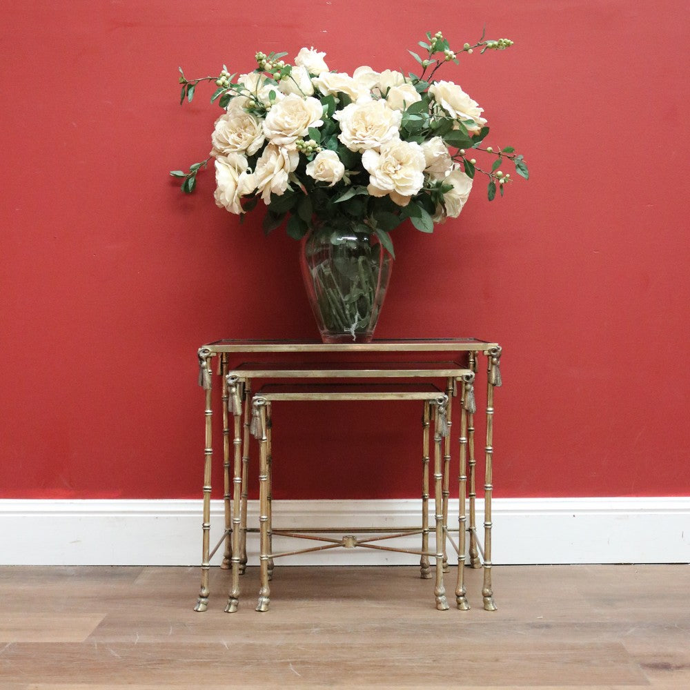 x SOLD Nesting Tables, Set of Three Vintage Italian Brass and Glass Faux Bamboo Tables B11236