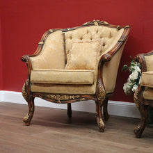 Load image into Gallery viewer, x SOLD Pair of Vintage Italian Armchairs, Button Back Walnut and Fabric Chairs, Cushion B11049
