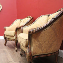 Load image into Gallery viewer, x SOLD Pair of Vintage Italian Armchairs, Button Back Walnut and Fabric Chairs, Cushion B11049
